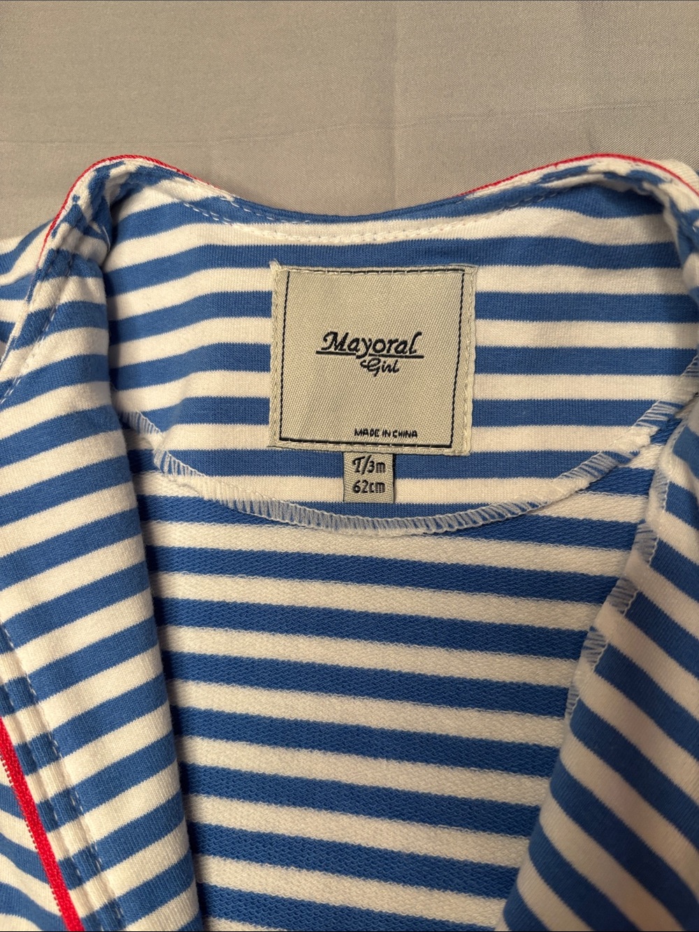 Mayoral Girl Toddler Blue Red White Striped Top Jacket Bows Size 62cm 3m NWT - Picture 3 of 15